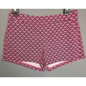 Express Shorts Womens 2 Pink Black White Geometric Side Zip Stretches 2" Inseam
